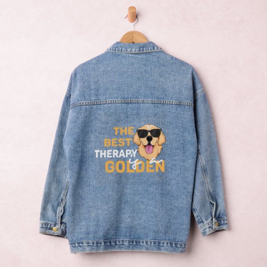The Best Therapy Is a Golden with Sunglasses Denim Jacket (Hangar)
