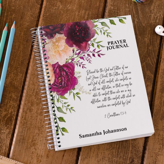 The Bible Verse Burgundy Floral Prayer Journal Notitieboek