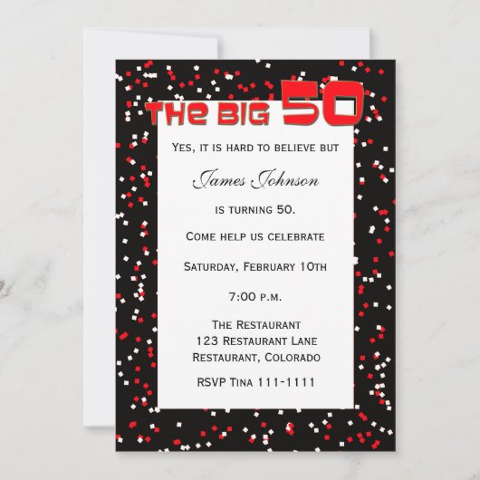 "The BIG 50" 50ste verjaardag uitnodiging op zwart (Voorkant)