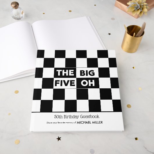 The Big 5 Oh Black White Checkered 50th Birthday Gastenboek (Voorkant open)