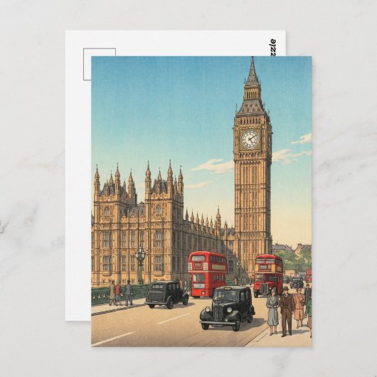The Big Ben Clock Tower Japanese Woodblock Print Briefkaart (Voorkant / Achterkant)