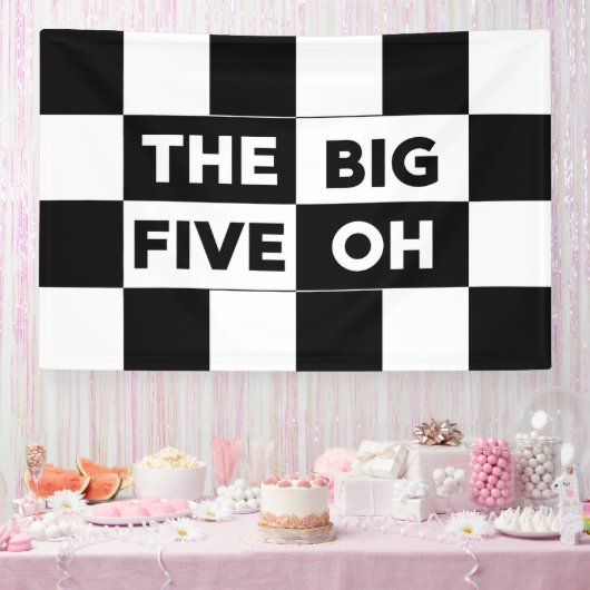 The Big Five Oh Black White Checkered Birthday Spandoek (Feest)