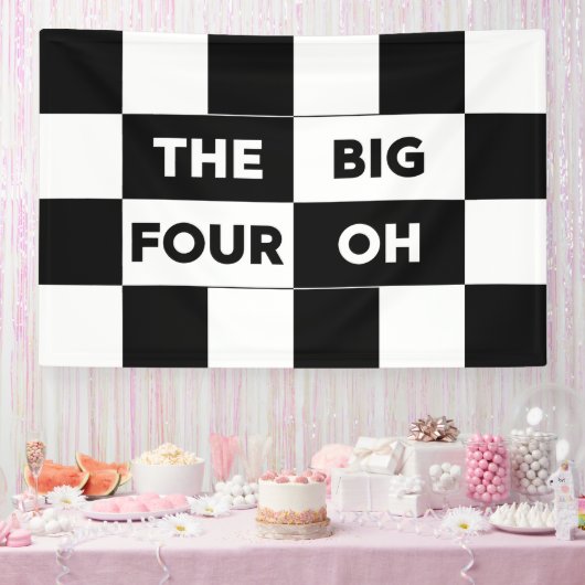 The Big Four Oh Black White Checkered Birthday Spandoek (Feest)