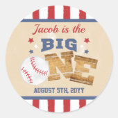 The Big One Baseball 1st Birthday Label Sticker (Voorkant)
