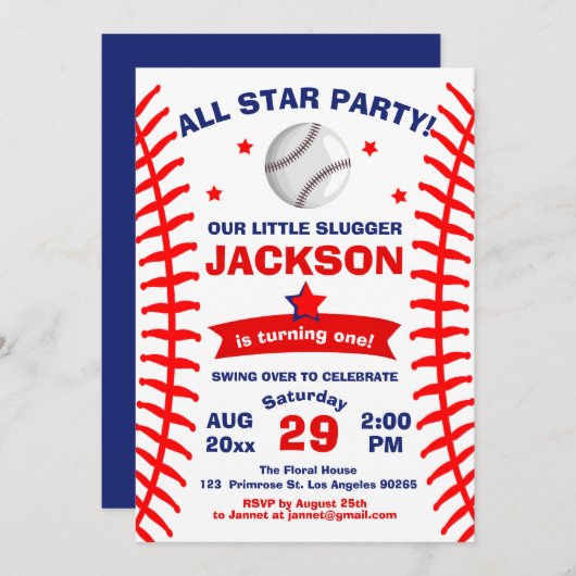The Big One Baseball All Star Slugger Boy Birthday Kaart (Voorkant / Achterkant)