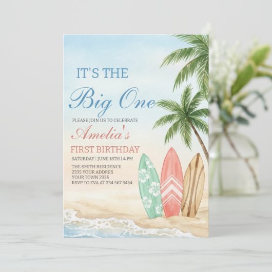 The Big One Beach Surf 1e Verjaardag Kaart (Staand voorkant)