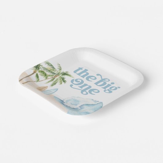 The Big One Beach Surf 1e verjaardag Papieren Bordje (Gebogen)