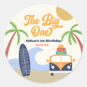 The Big One Beach Surf 1e verjaardagsfeestje Ronde Sticker (Voorkant)