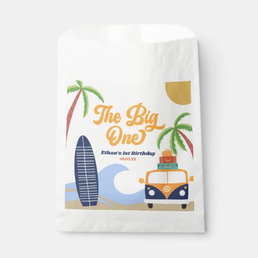 The Big One Beach Surf Blauw 1e verjaardagsfeestje Bedankzakje (Voorkant)