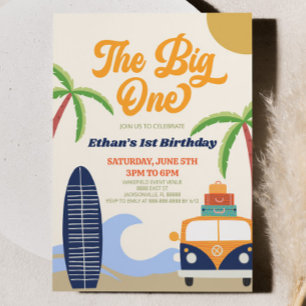 The Big One Beach Surf Blauw 1e verjaardagsfeestje Kaart