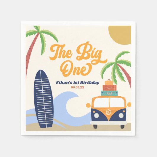The Big One Beach Surf Blauw 1e verjaardagsfeestje Servet (Voorkant)