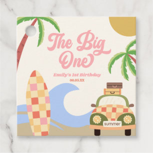 The Big One Beach Surf Roze 1e verjaardagsfeestje Bedankjes Labels