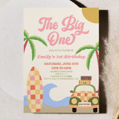 The Big One Beach Surf Roze 1e verjaardagsfeestje Kaart