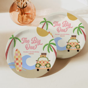 The Big One Beach Surf Roze 1e verjaardagsfeestje Papieren Bordje