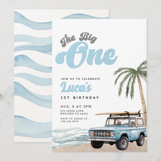 The Big One Birthday Invitation Boy Eerste Verjaar Kaart (Voorkant / Achterkant)