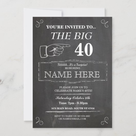 The Big One Birthday Party Rustic Chalk nodigt uit Kaart (Voorkant)