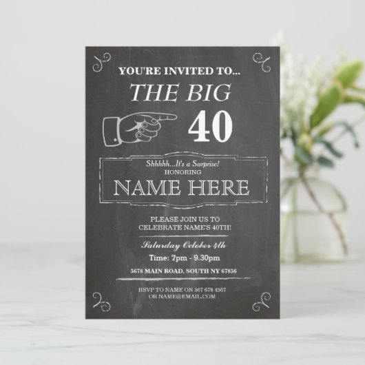 The Big One Birthday Party Rustic Chalk nodigt uit Kaart (Staand voorkant)