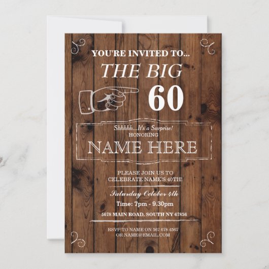 The Big One Birthday Party Rustic Wood Invite Kaart (Voorkant)