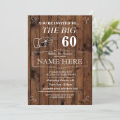 The Big One Birthday Party Rustic Wood Invite Kaart (Staand voorkant)