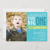 The Big One - Blue Birthday Invitation Kaart (Voorkant)