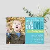 The Big One - Blue Birthday Invitation Kaart (Staand voorkant)