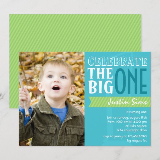 The Big One - Blue Birthday Invitation Kaart (Voorkant / Achterkant)