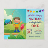 The Big One Boys Vist 1e verjaardagsfeestje Uitnodiging Briefkaart (Voorkant)