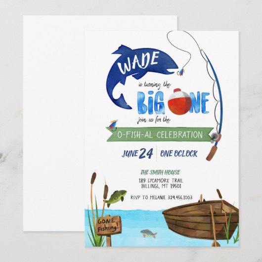 The Big One Boys Vist het thema Birthday Kaart (Voorkant / Achterkant)