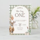 The Big One Deer Birthday Invitation Boys First Kaart (Staand voorkant)