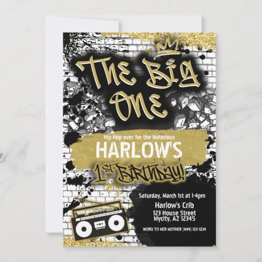 The Big One Hip Hop 1e Verjaardag uitnodiging (Voorkant)