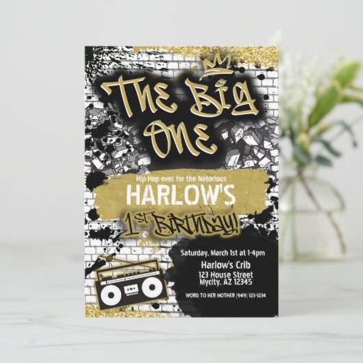 The Big One Hip Hop 1e Verjaardag uitnodiging (Staand voorkant)