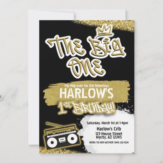 The Big One Hip Hop 1e Verjaardag uitnodiging (Voorkant)
