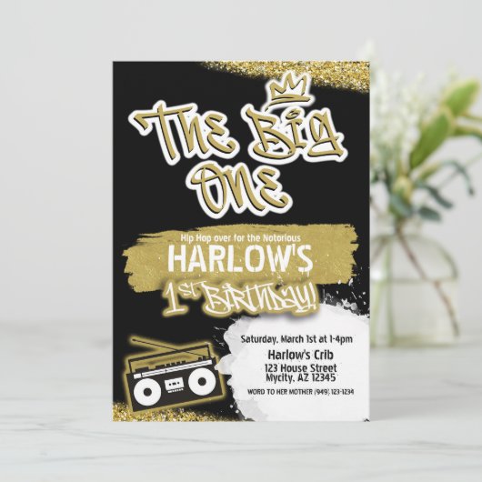 The Big One Hip Hop 1e Verjaardag uitnodiging (Staand voorkant)