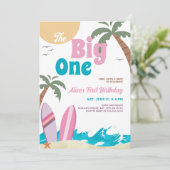 The Big One Modern Surf 1st Birthday Party Kaart (Staand voorkant)