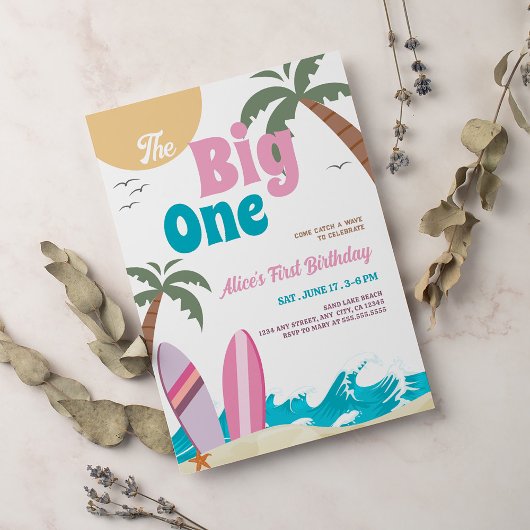 The Big One Modern Surf 1st Birthday Party Kaart