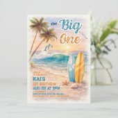 The Big One Retro Surf Beach Birthday  Kaart (Staand voorkant)