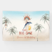 The Big One | Retro Zomer Surf Verjaardag Spandoek (Horizontaal)