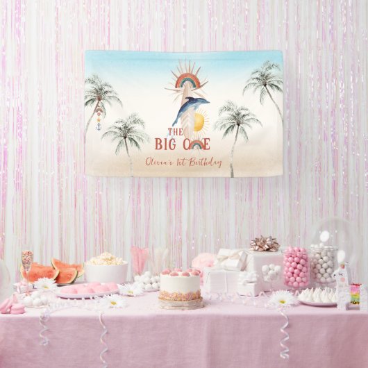 The Big One | Retro Zomer Surf Verjaardag Spandoek (Feest)