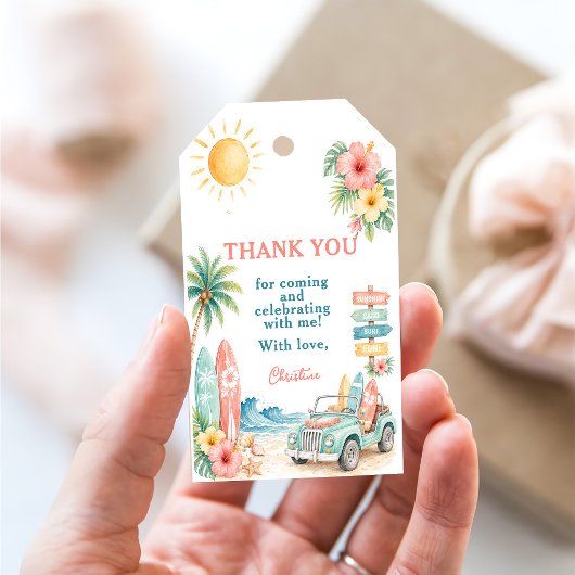 The Big One Surf Beach 1e verjaardag Cadeaulabel