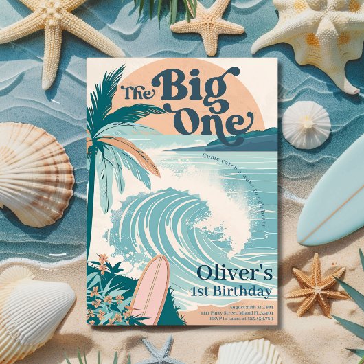 The Big One Surf Beach 1e Verjaardag Kaart