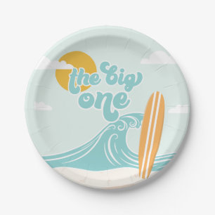 The Big One Surf Beach 1e Verjaardag Papieren Bordje