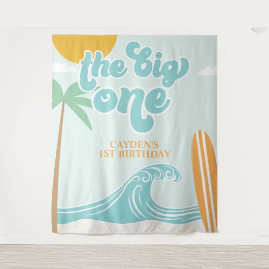 The Big One Surf Beach 1e Verjaardag Wandkleed (Voorkant)