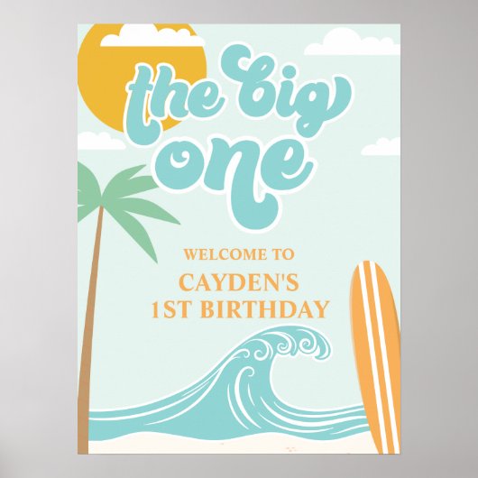 The Big One Surf Beach 1e Verjaardag Welkom Poster (Voorkant)