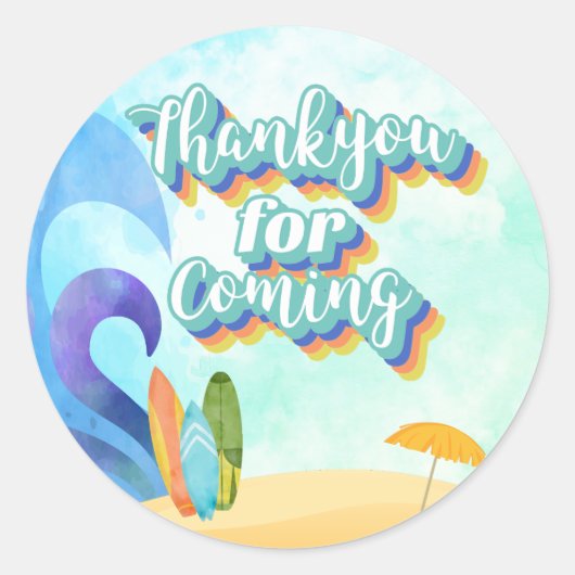 The Big One Surf Beach Verjaardag Bedankt Sticker (Voorkant)
