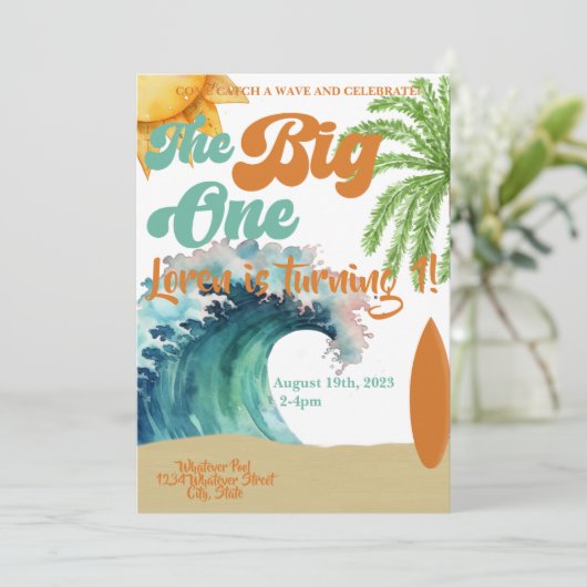 The Big One Surf thema 1e verjaardagsfeestje Kaart (Staand voorkant)