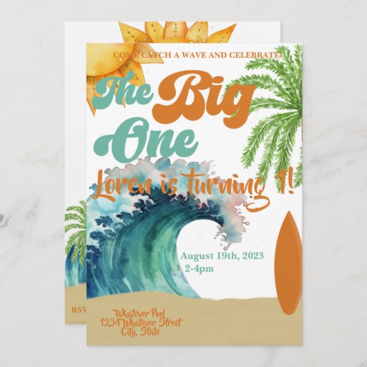 The Big One Surf thema 1e verjaardagsfeestje Kaart (Voorkant / Achterkant)