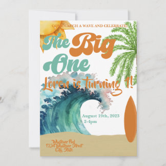 The Big One Surf thema 1e verjaardagsfeestje Kaart