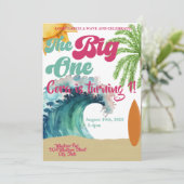 The Big One Surf thema 1e verjaardagsfeestje Kaart (Staand voorkant)