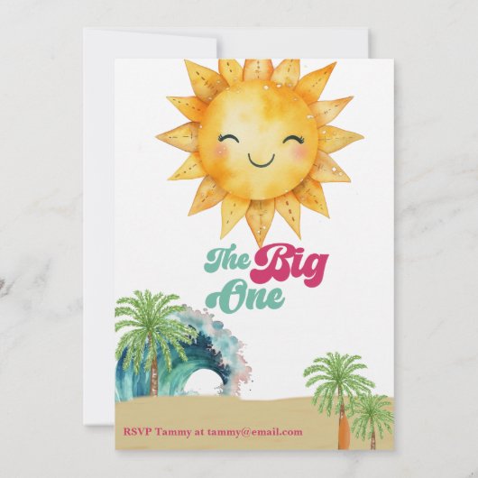 The Big One Surf thema 1e verjaardagsfeestje Kaart (Achterkant)