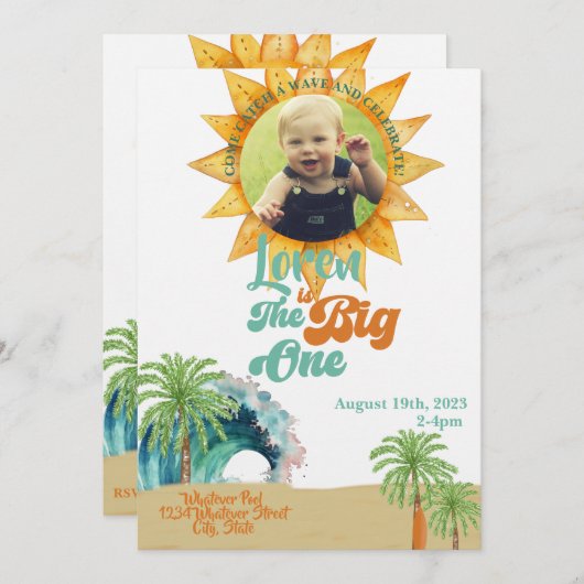 The Big One Surf thema 1e verjaardagsfeestje Kaart (Voorkant / Achterkant)